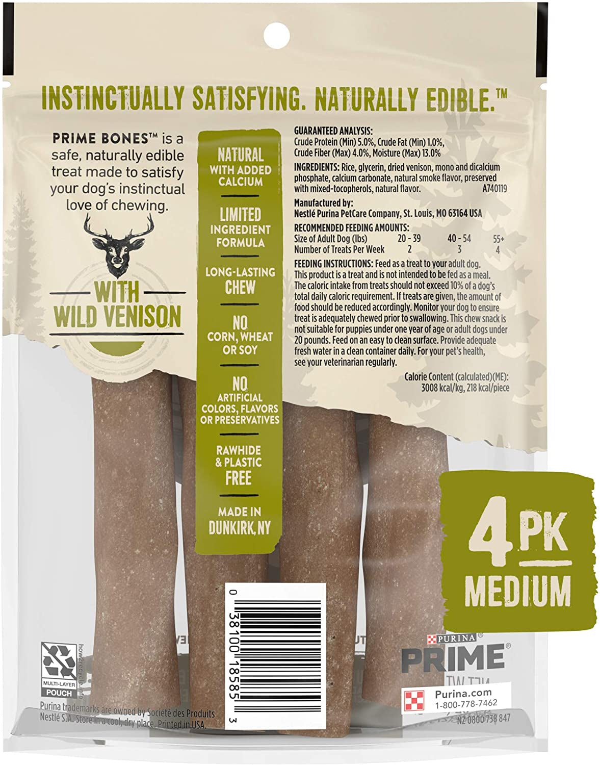 Purina Prime Bones Dog Chew Filled with Wild Venison Medium