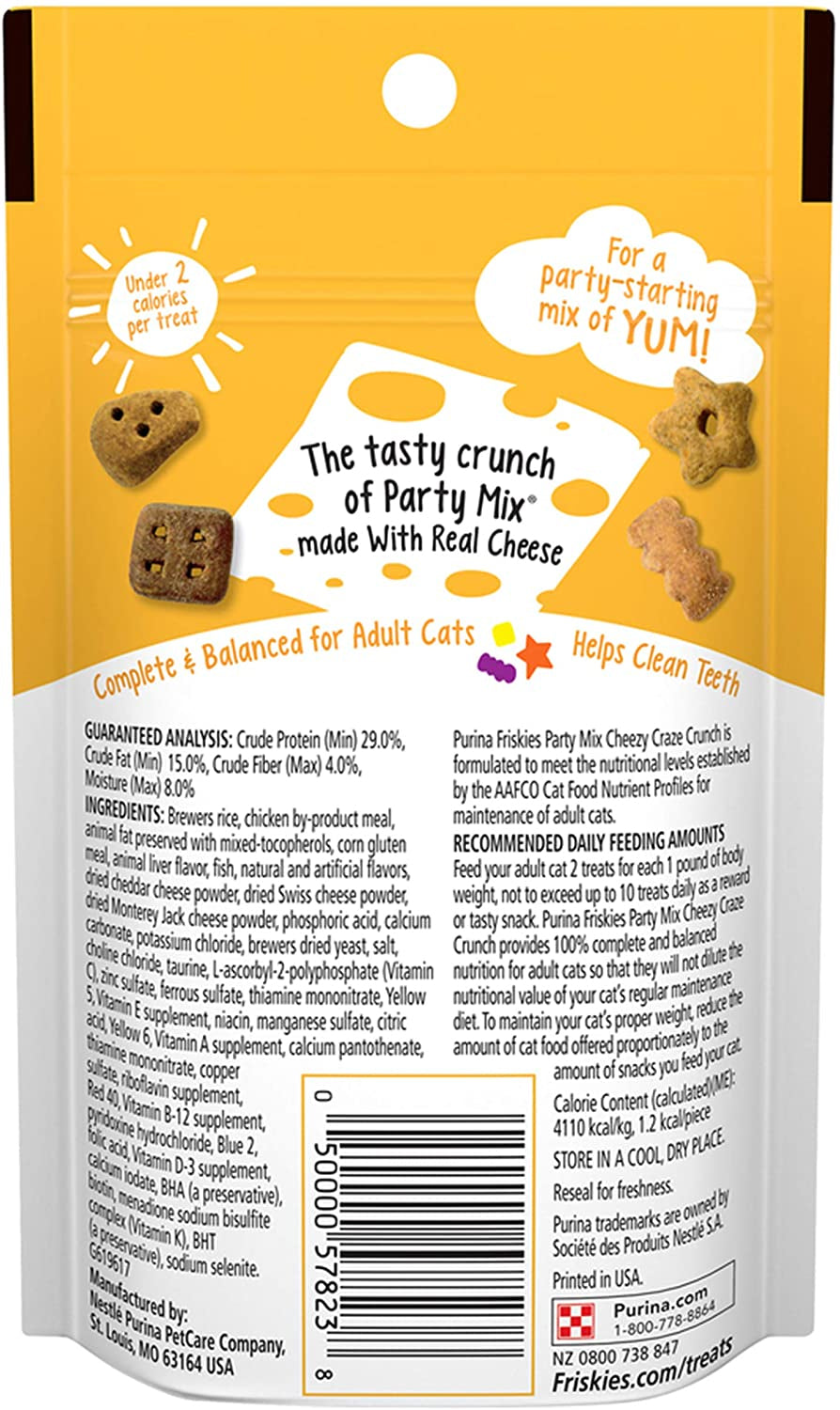 Friskies Party Mix Cheezy Craze Crunch with a Blend of Cheddar, Swiss and Monterey Jack Cat Treats