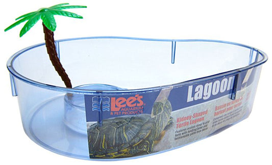 Lees Kidney Shaped Turtle Lagoon with Access Ramp to Feeding Bowl and Palm Tree Decor