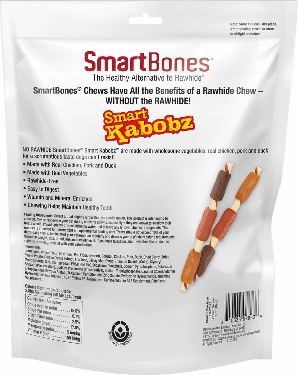 SmartBones Smart Kabobz Triple Meat Rawhide Free Dog Chew