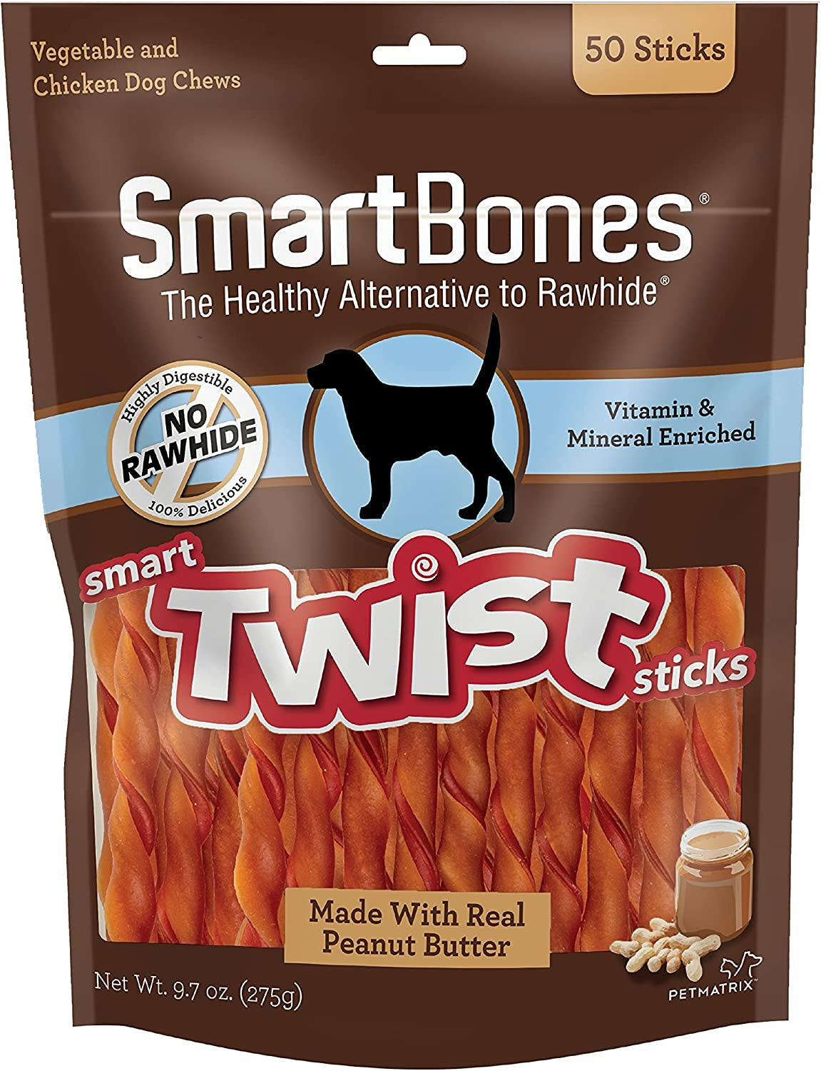 SmartBones Vegetable, Chicken and Peanut Butter Smart Twist Sticks Rawhide Free Dog Chew