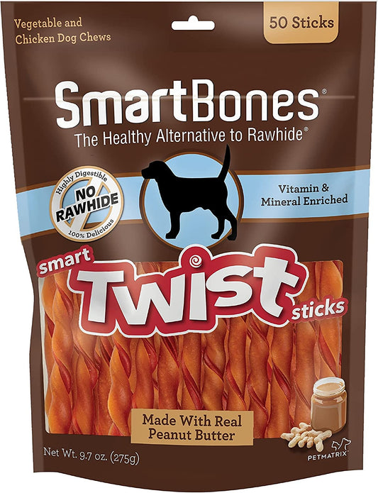 SmartBones Vegetable, Chicken and Peanut Butter Smart Twist Sticks Rawhide Free Dog Chew