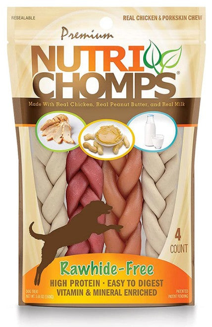 Pork Chomps Premium Nutri Chomps Rawhide Free Chicken, Peanut Butter, Milk Dog Treats