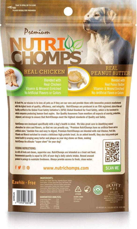 Nutri Chomps Rawhide Free Real Chicken and Porkskin Mini Dog Chews with Real Peanut Butter