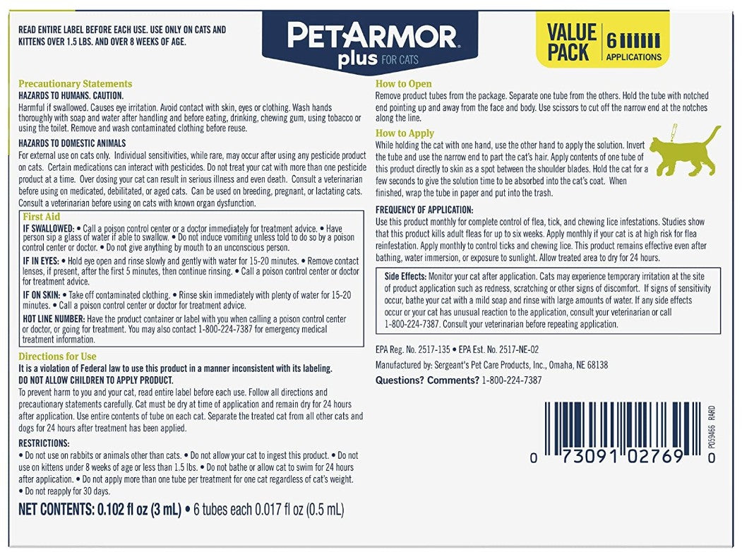 PetArmor Plus Flea and Tick Treatment for Cats (Over 1.5 Pounds)