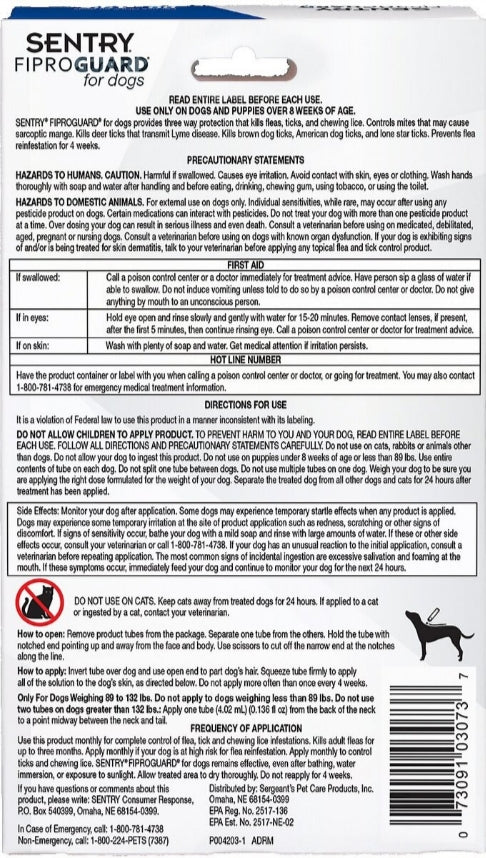 Sentry FiproGuard Flea and Tick Control for X-Large Dogs