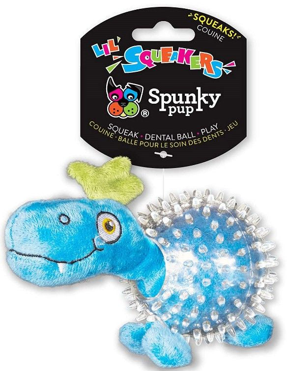 Spunky Pup Lil' Squeakers Dino In Clear Spiky Ball Dog Toy Assorted