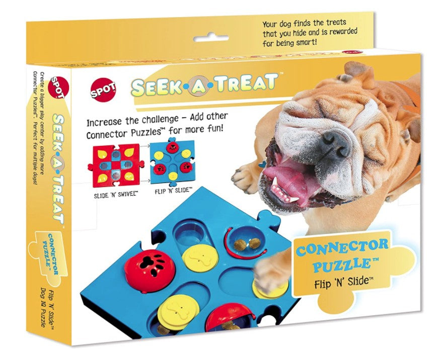 Spot Seek-A-Treat Flip 'N Slide Connector Puzzle Interactive Dog Treat and Toy Puzzle