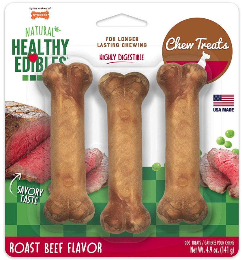 Nylabone Natural Healthy Edibles Chew Dog Treats Roast Beef Regular