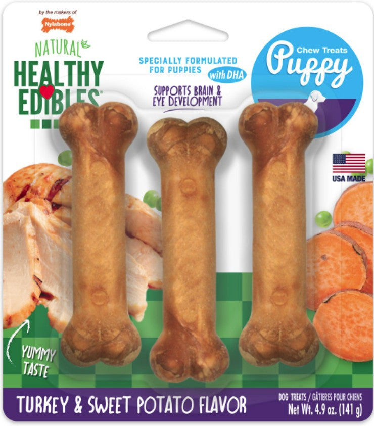 Nylabone Natural Healthy Edibles Puppy Turkey and Sweet Potato Puppy Chew Treats Regular