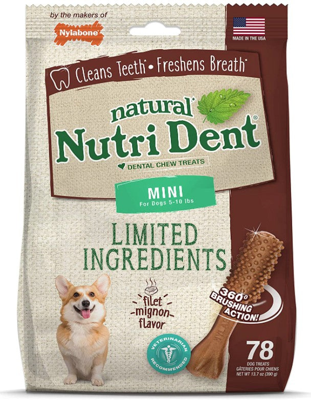 Nylabone Natural Nutri Dent Filet Mignon Limited Ingredients Mini Dog Chews