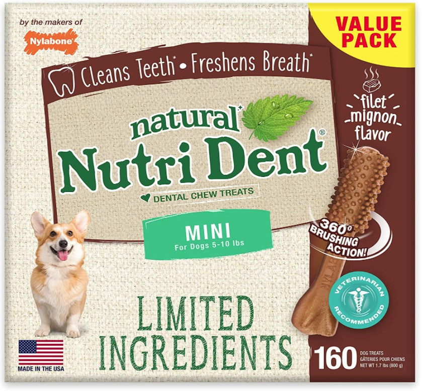 Nylabone Natural Nutri Dent Filet Mignon Limited Ingredients Mini Dog Chews