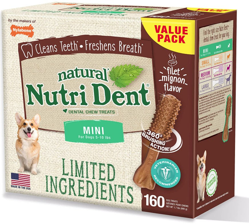 Nylabone Natural Nutri Dent Filet Mignon Limited Ingredients Mini Dog Chews