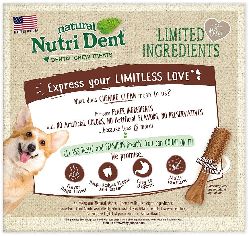 Nylabone Natural Nutri Dent Filet Mignon Limited Ingredients Small Dog Chews