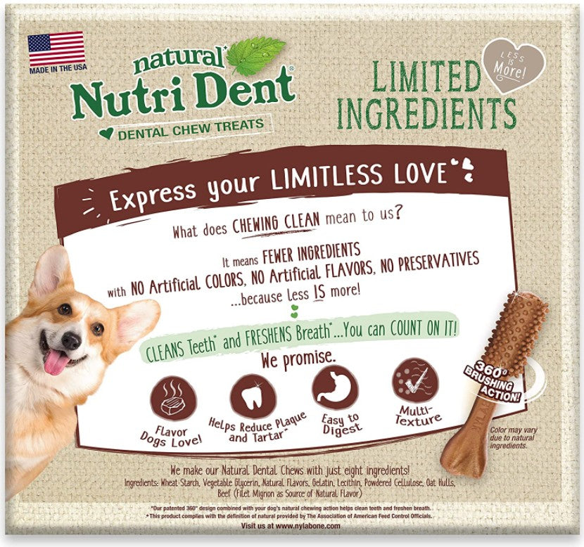 Nylabone Natural Nutri Dent Filet Mignon Limited Ingredients Large Dog Chews