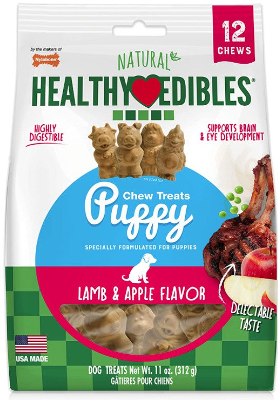 Nylabone Healthy Edibles Natural Puppy Chew Treats Lamb and Apple Flavor