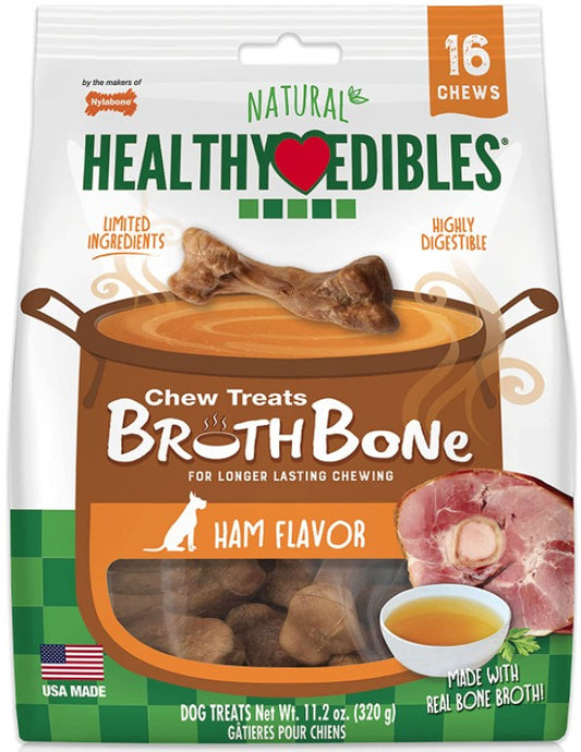 Nylabone Natural Healthy Edibles Broth Bone Chew Treats Ham Flavor Small