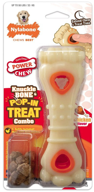 Nylabone Power Chew Knuckle Bone and Pop-In Treat Toy Combo Chicken Flavor Giant