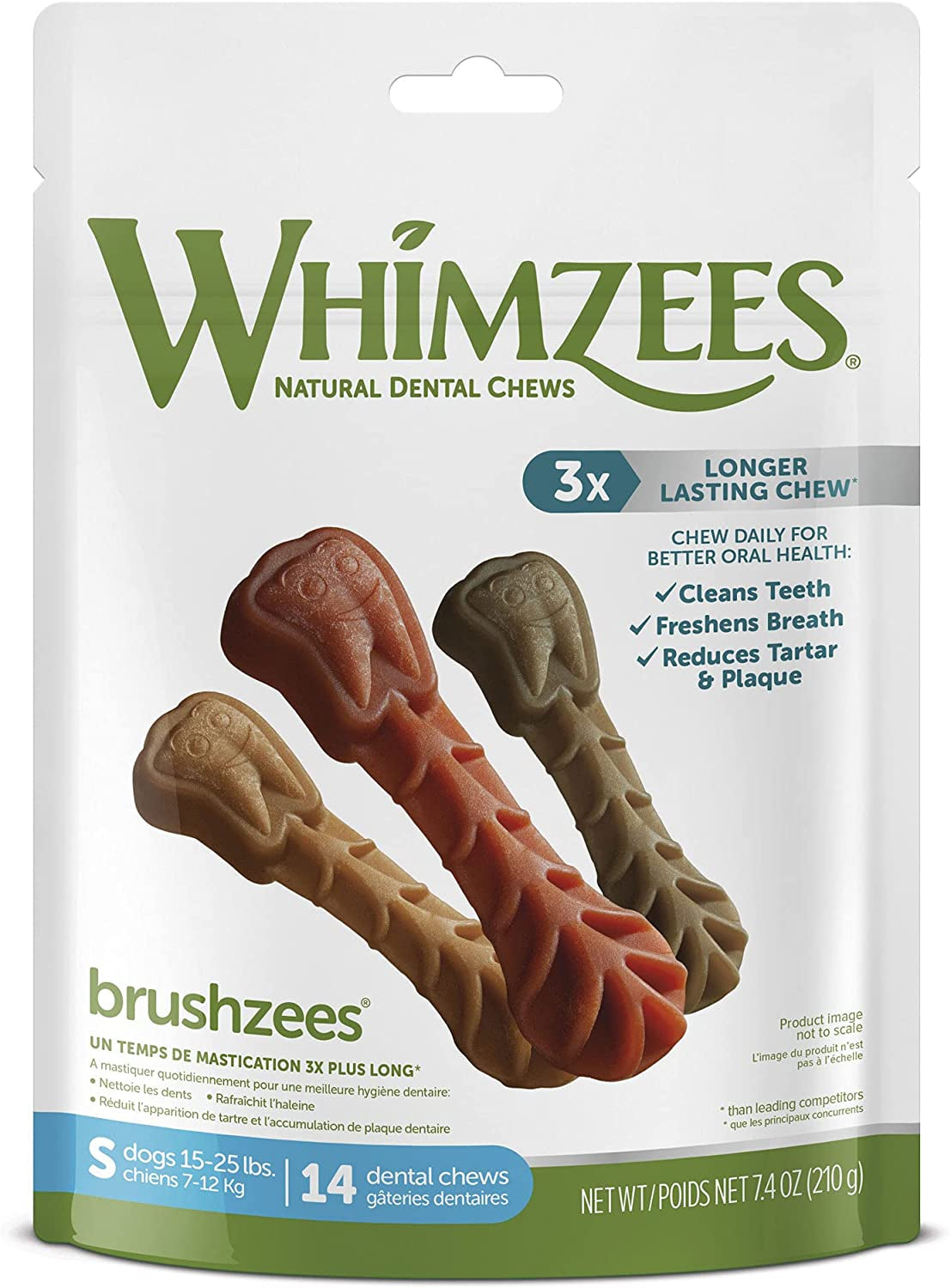 Whimzees Brushzees Natural Daily Dental Treats for Dogs Small