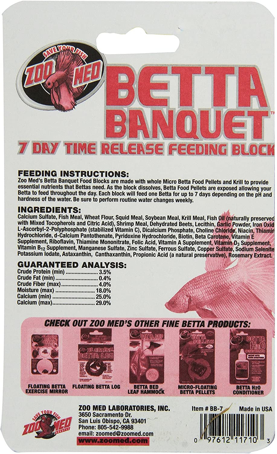 Zoo Med Betta Banquet 7 Day Time Release Feeding Block